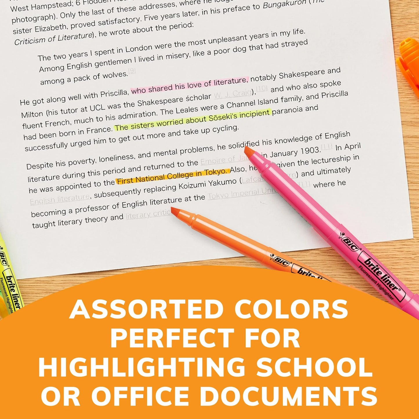 BIC Brite Liner Highlighter, Chisel Point, Assorted Colors, 5 Count