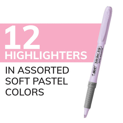 BIC Brite Liner Grip Pastel Highlighters, Assorted Colors, 12-Count