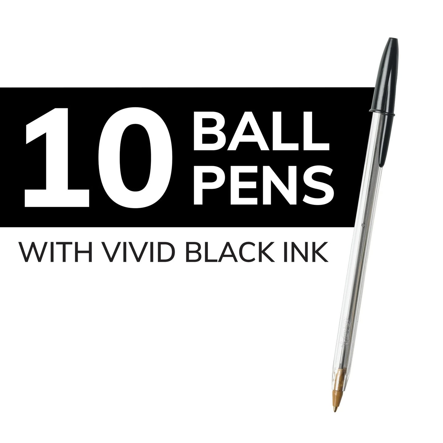 BIC Cristal Xtra Smooth Medium Point Ball Pen, Black Ink, 10 Pack