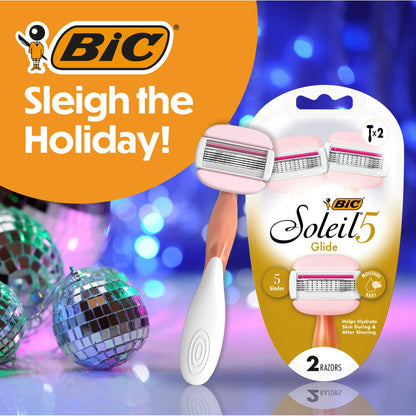 BIC Soleil 5 Glide Women's 5-Blade Disposable Razors, 2 Count