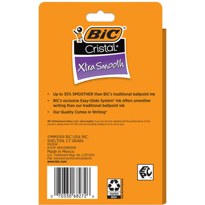 BIC Cristal Xtra Smooth Ballpoint Pen, Medium Point, 1.0 mm, Blue Ink, 10 Count