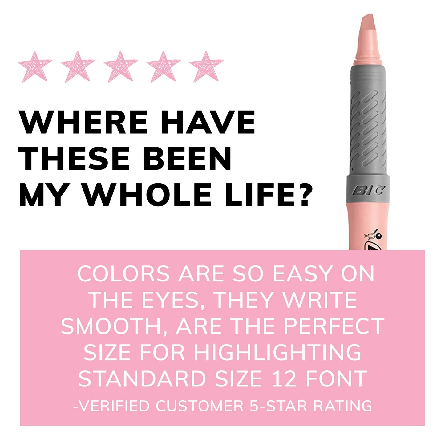 BIC Brite Liner Grip Pastel Highlighters, Assorted Colors, 12-Count