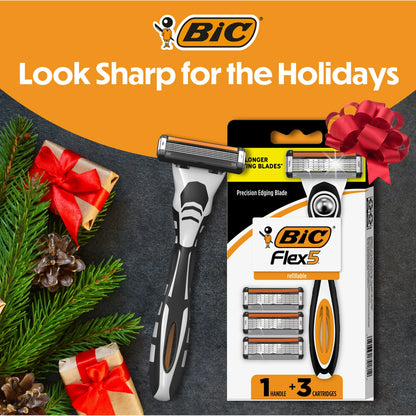 BIC Flex 5 Refillable Men's 5-Blade Manual Razors with 1 Handle and 3 Cartridges