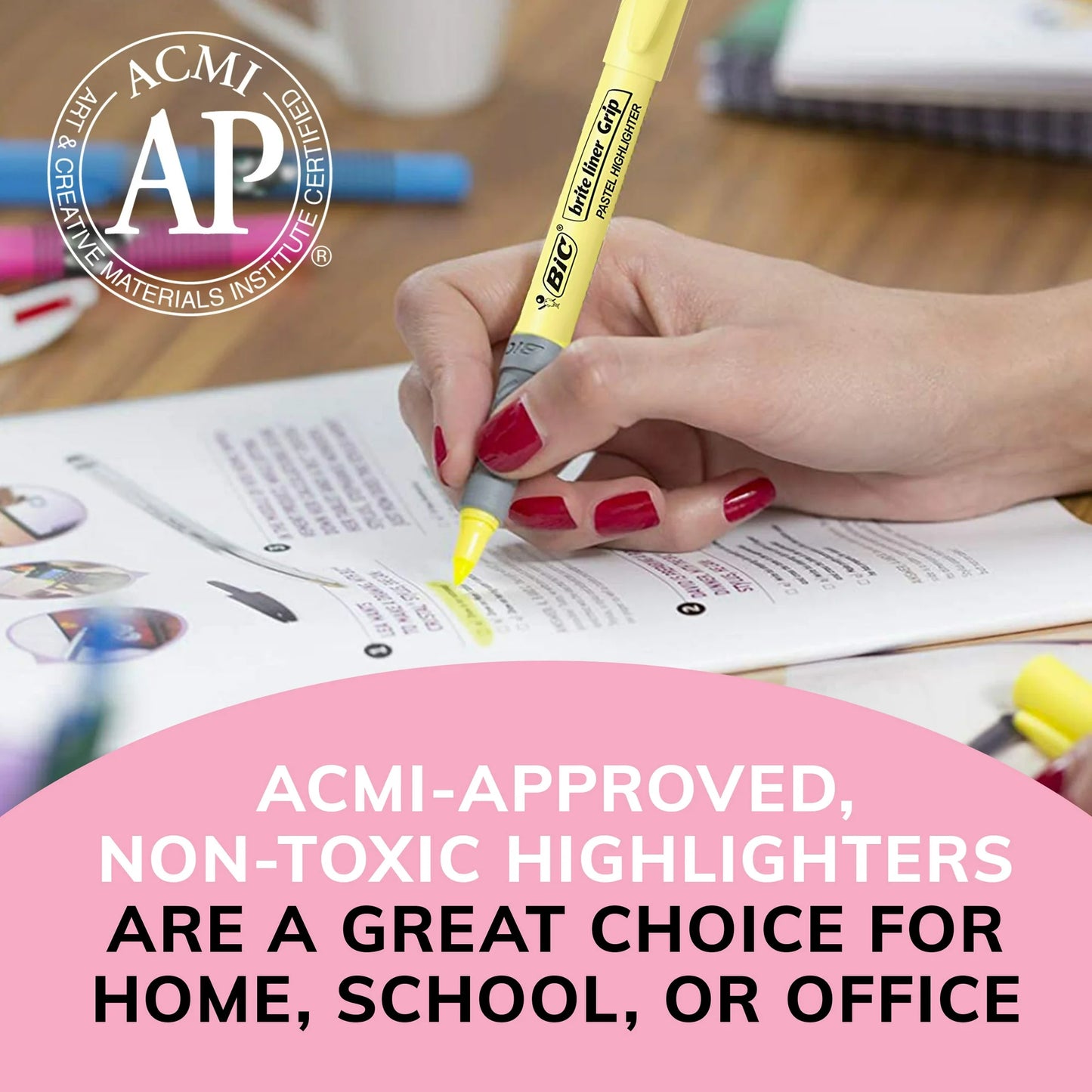 BIC Brite Liner Highlighter, Chisel Point, Assorted Pastel Colors, 6 Count