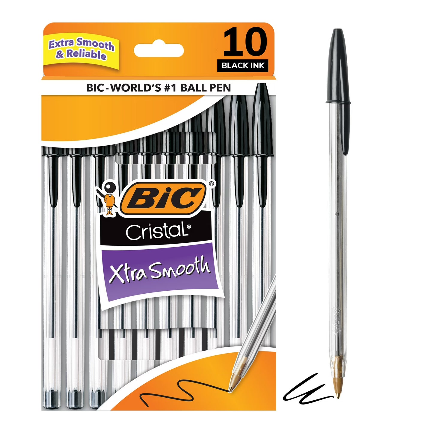BIC Cristal Xtra Smooth Medium Point Ball Pen, Black Ink, 10 Pack