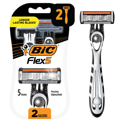 BIC Flex 5 Disposable Razors for Men, with 5 Blades, 2 Count