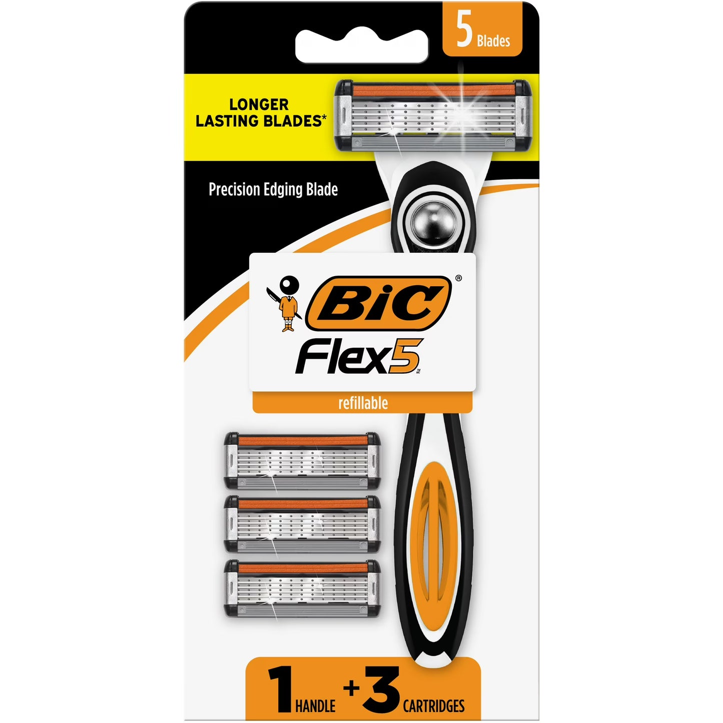 BIC Flex 5 Refillable Men's 5-Blade Manual Razors with 1 Handle and 3 Cartridges