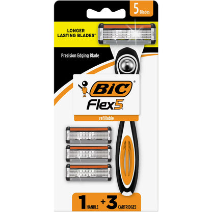 BIC Flex 5 Refillable Men's 5-Blade Manual Razors with 1 Handle and 3 Cartridges