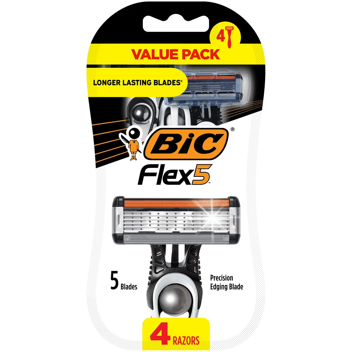 BIC Flex 5 Disposable Razors for Men 5 Blade 4 Count Black