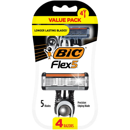 BIC Flex 5 Disposable Razors for Men 5 Blade 4 Count Black