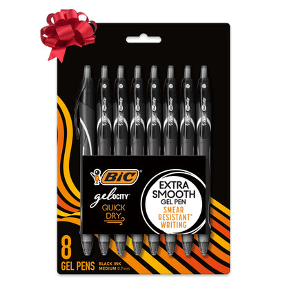 BIC Gelocity Quick Dry Medium Point Gel Pen, 0.7 mm, Black Ink, 8 Count