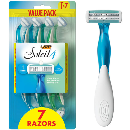 BIC Soleil Comfort 4-Blade Women's Manual Razor, 7 Count, Assorted