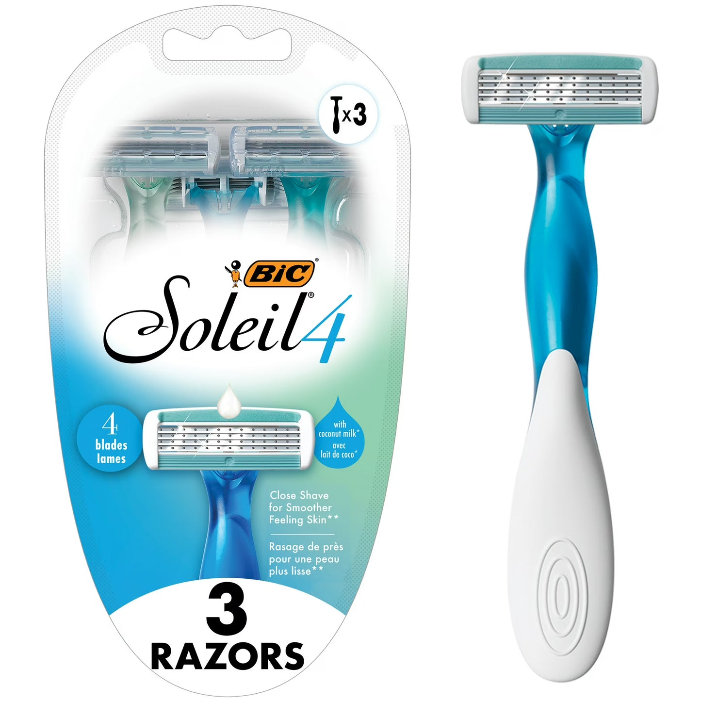 BIC Soleil 4 Women's 4-Blade Disposable Razors, 3 Count