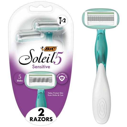BIC Soleil 5 Sensitive Women's 5-Blade Disposable Razors, 2 Count