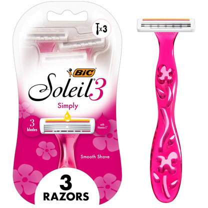 BIC Soleil 3 Simply Women's Disposable Razors, 3 Blades, 3 Count