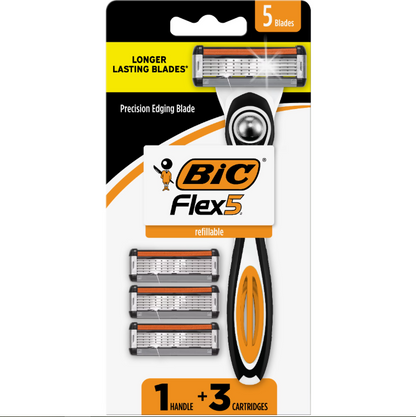 BIC Flex 5 Refillable Men's 5-Blade Manual Razors with 1 Handle and 3 Cartridges