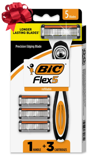 BIC Flex 5 Refillable Men's 5-Blade Manual Razors with 1 Handle and 3 Cartridges