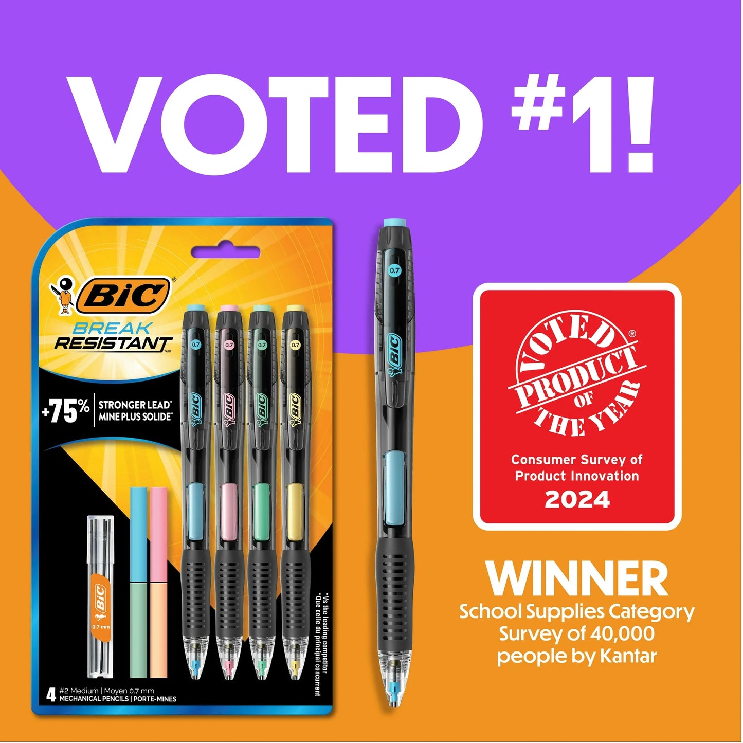 BIC Break Resistant Mechanical Pencil 0.7 mm, 4 Count