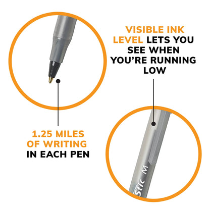 BIC Round Stic Xtra Life Ballpoint Pen, Medium Point 1.0 mm, Black Ink - 60 Pack