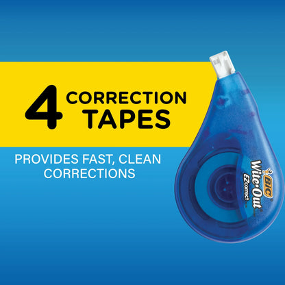 BIC Wite-Out EZ Correct Correction Tape, 39.3 ft Tape, White, Pack of 4