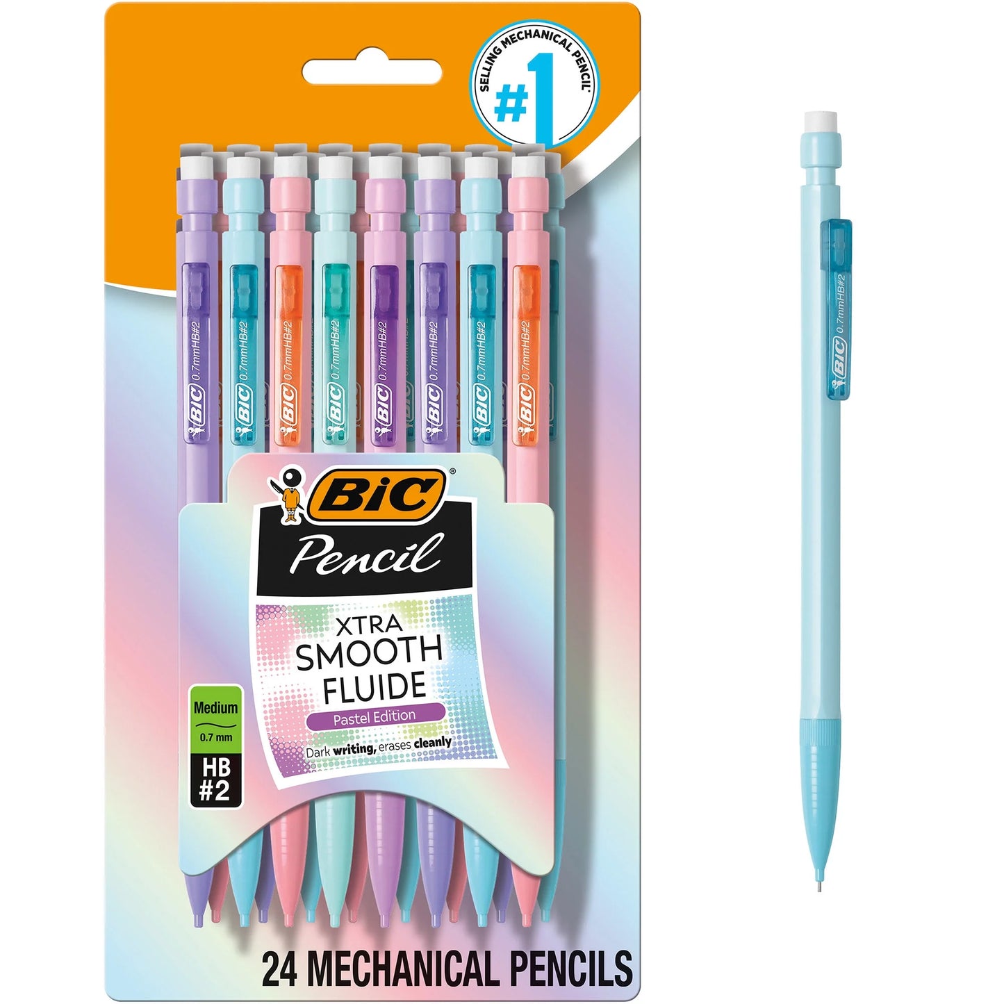 BIC Xtra Smooth Pastel Mechanical Pencil 0.7mm 24 Pack
